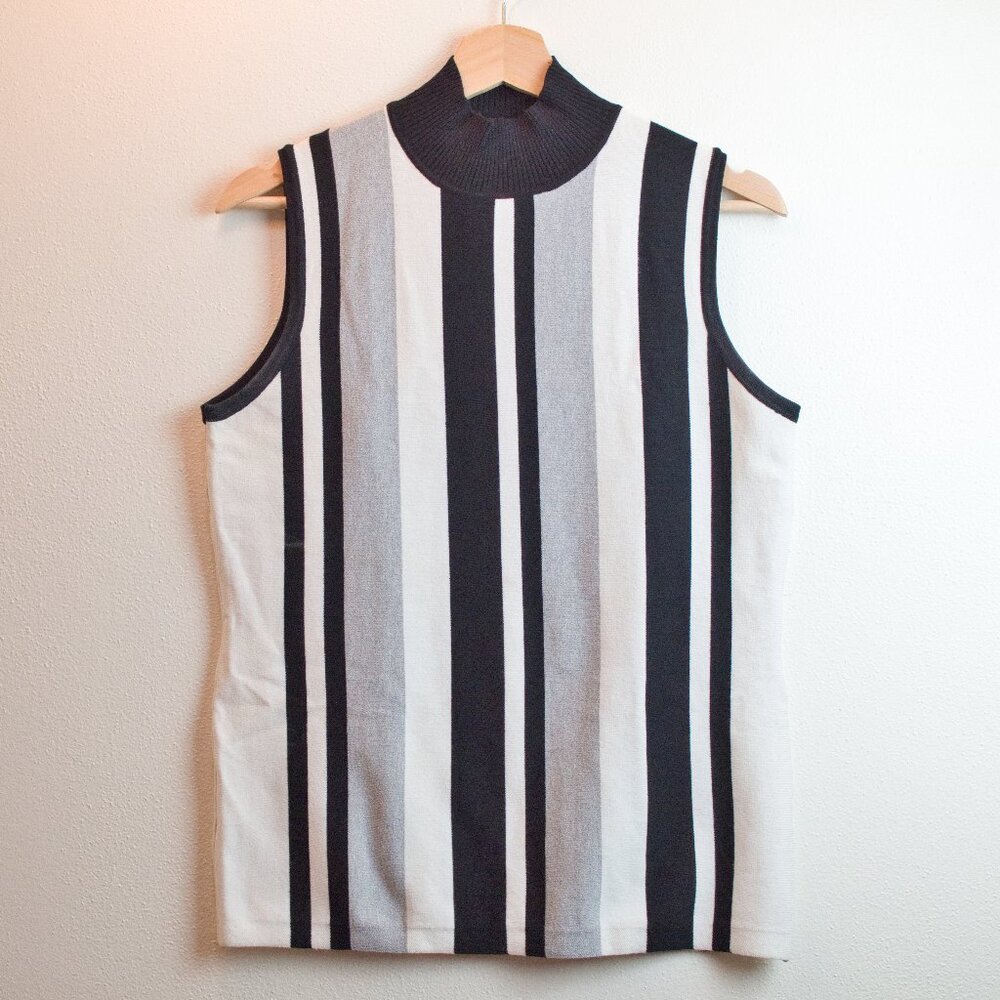 Tahari Sleeveless Turtleneck with Vertical Stripes, Size M